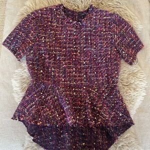 ZARA Tweed Peplum Top Multi-Colored SZ L